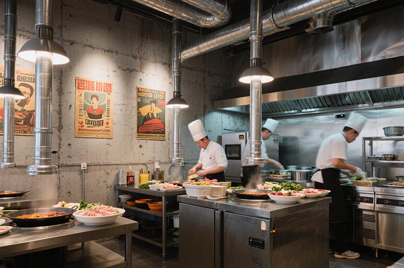 裸露的水泥墻面的工業(yè)風火鍋店裝修效果圖